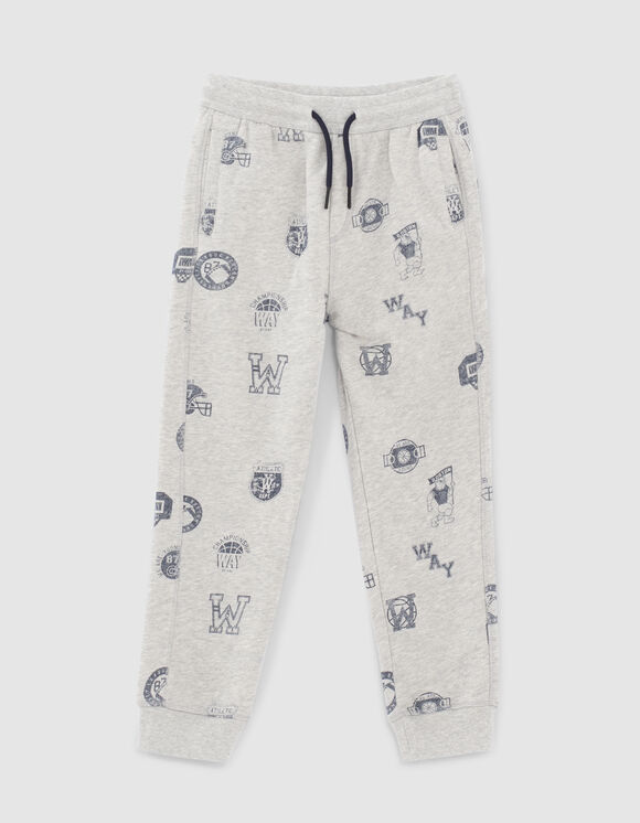 Boys’ grey marl College stamp image joggers