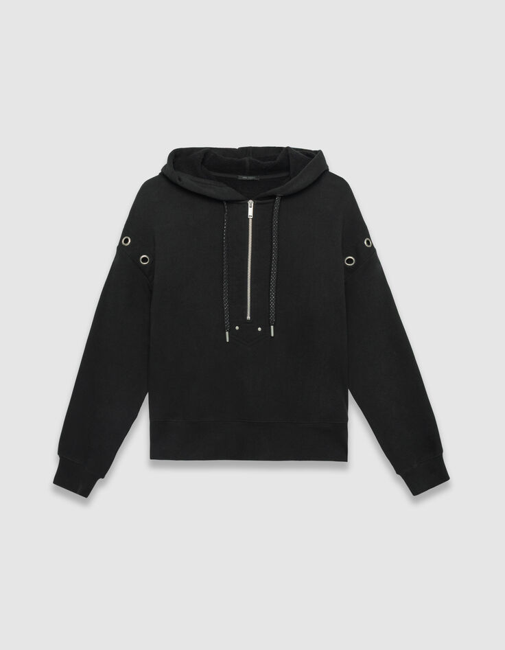 Zwarte hoodie biokatoen maxi-oogjes Dames-5