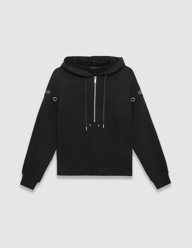 Zwarte hoodie biokatoen maxi-oogjes Dames-5 Zwarte hoodie biokatoen maxi-oogjes Dames-5