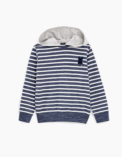 Boys’ navy striped hoodie with grey hood - IKKS