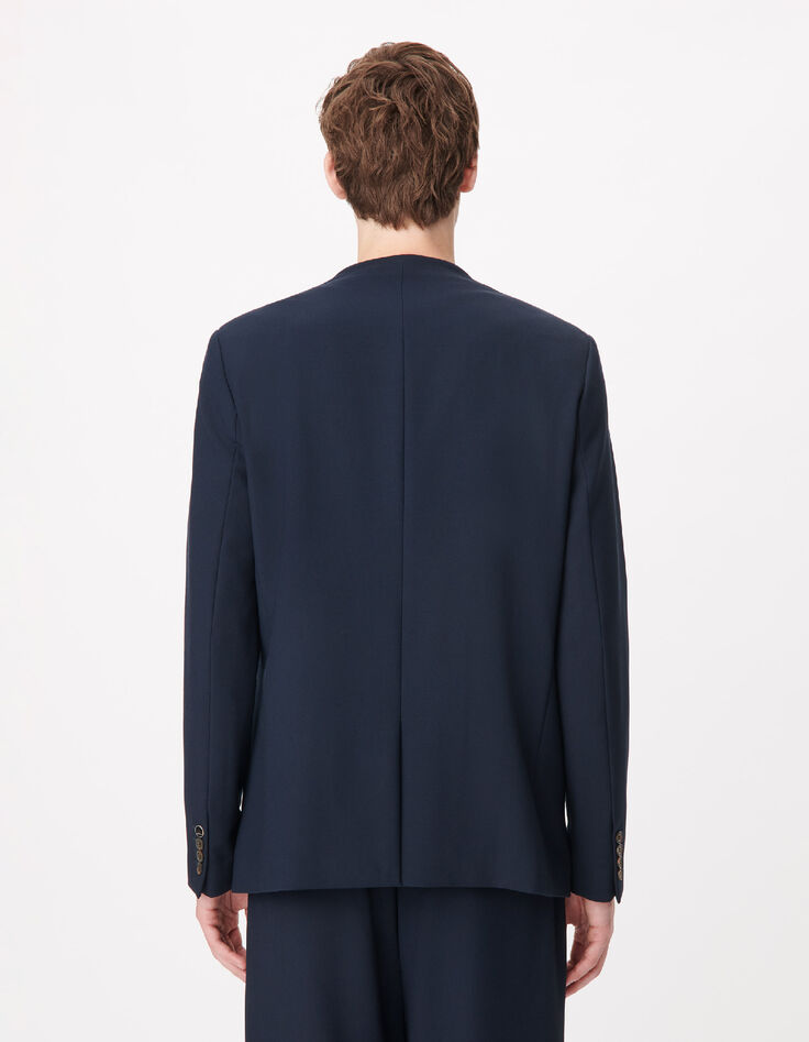 Dunkelblaue kragenlose Anzugjacke f&uuml;r Herren-3