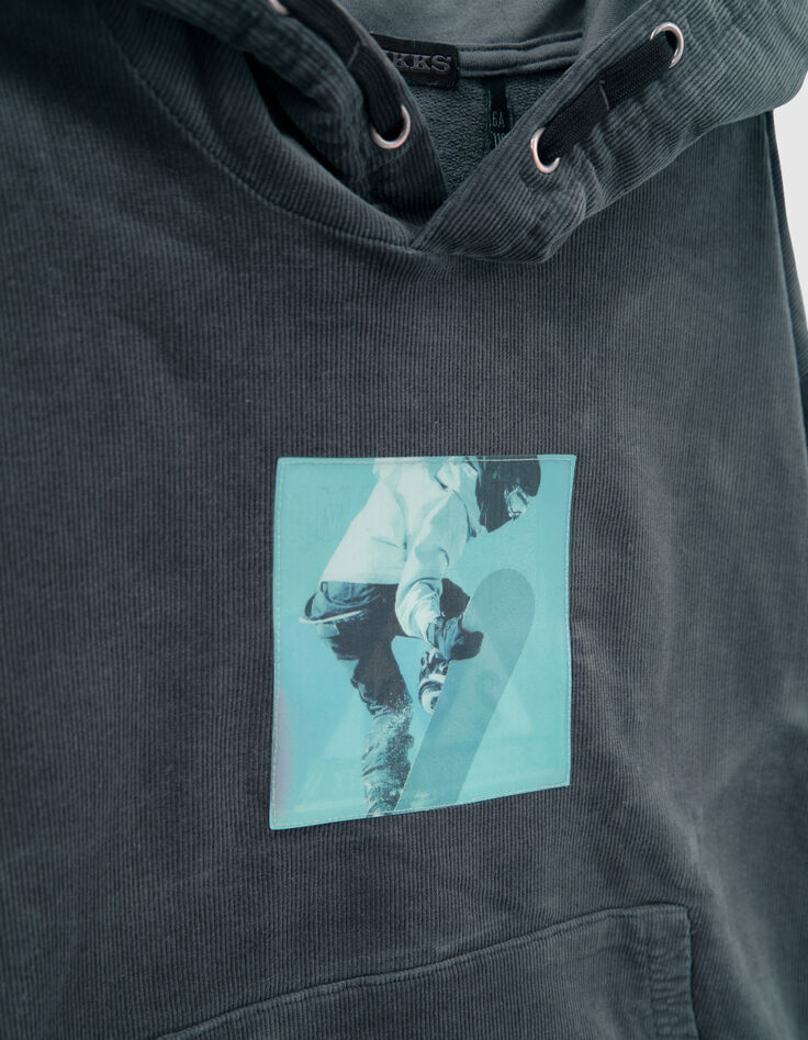 Boys’ grey needlecord hoodie with lenticular image-4