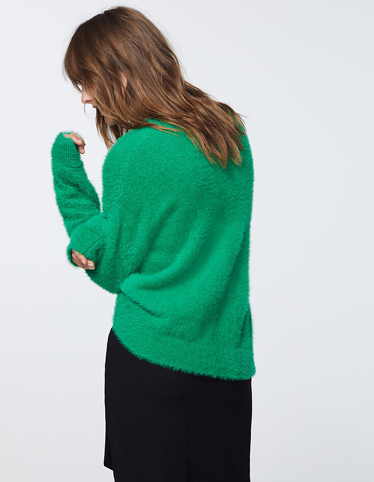 Pull fantaisie fil poilu vert électrique femme-4