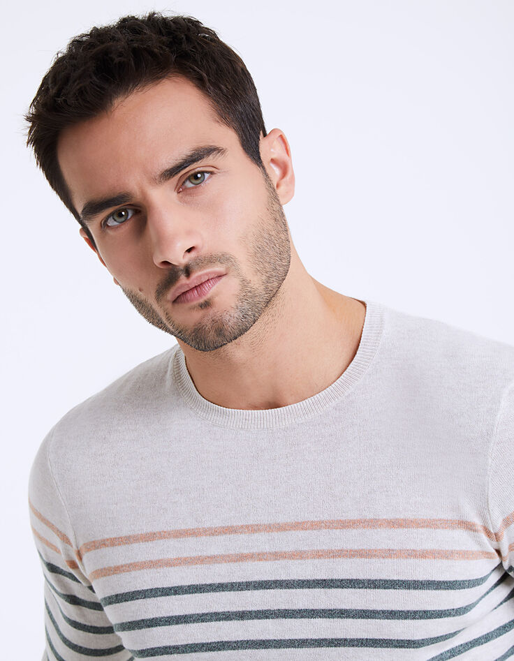 Pull marinière à rayures kaki et mandarine Homme-2