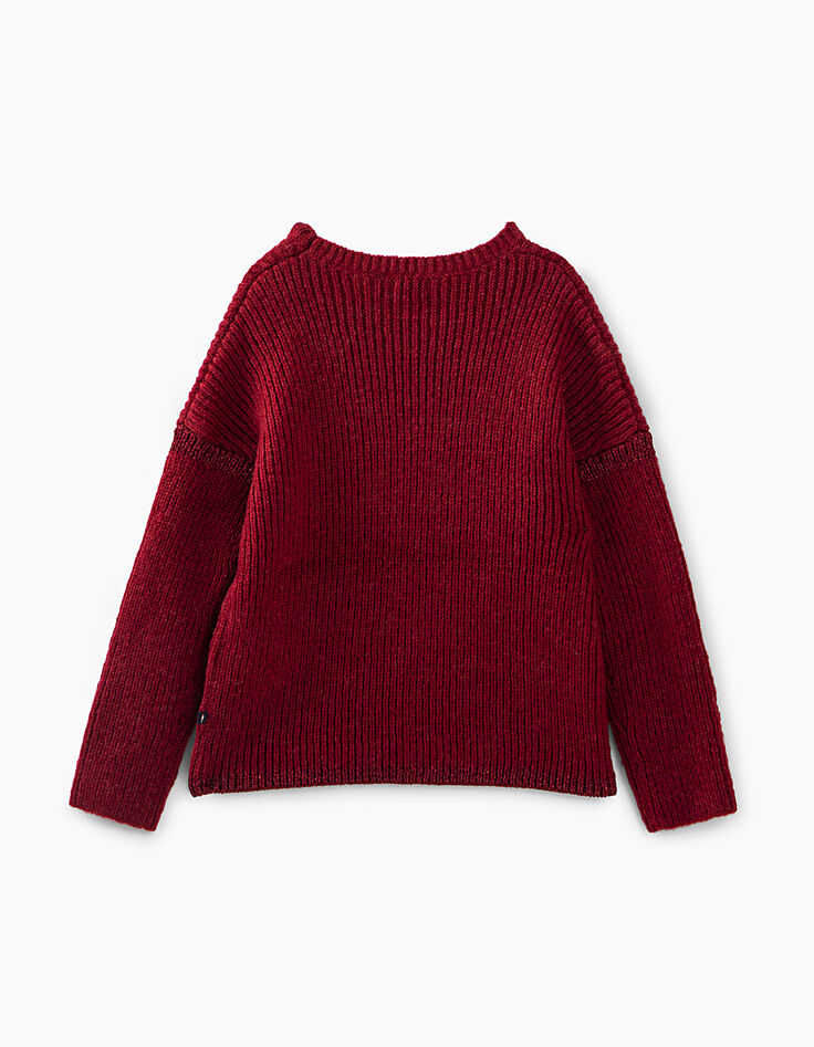 Pull rouge foncé en tricot pour fille-4