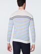 Pull marinière off white à rayures bicolores Homme-3