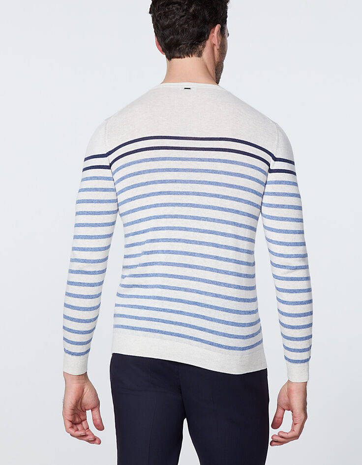 Pull marinière off white à rayures bicolores Homme-3