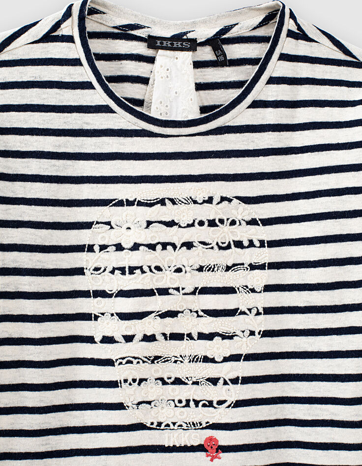 Tee-shirt marinière brodée tête de mort fille-4 Tee-shirt marinière brodée tête de mort fille-4