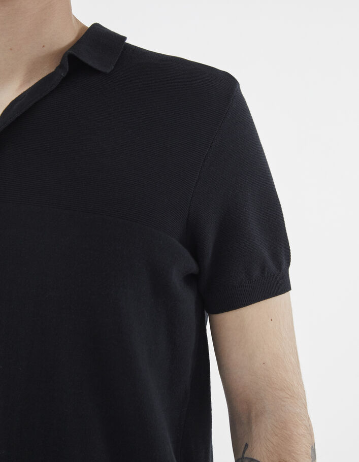 Men’s black fine knit polo shirt - IKKS