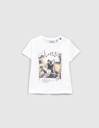 T-shirt blanc chien-guitariste bio bébé garçon  - IKKS