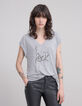 Graues Damen-T-Shirt mit gesticktem Schriftzug mit Perlen-2