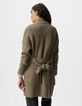 Chaqueta con cinturón militar caqui de punto lúrex para mujer-4