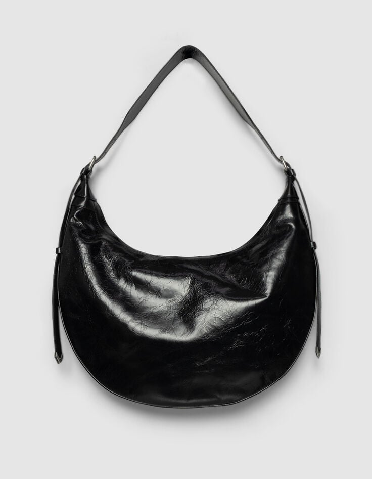 Sac demi-lune noir cuir glacé Allane Femme-3