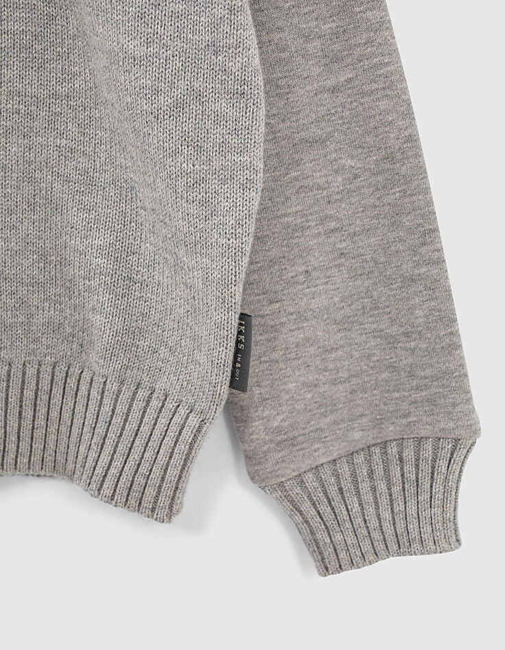 Sweat gris bi matière avec tête de tigre brodé garçon -4