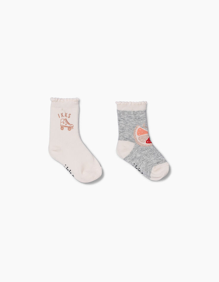 Puderrosa und graue Socken für Babymädchen-1 Puderrosa und graue Socken für Babymädchen-1