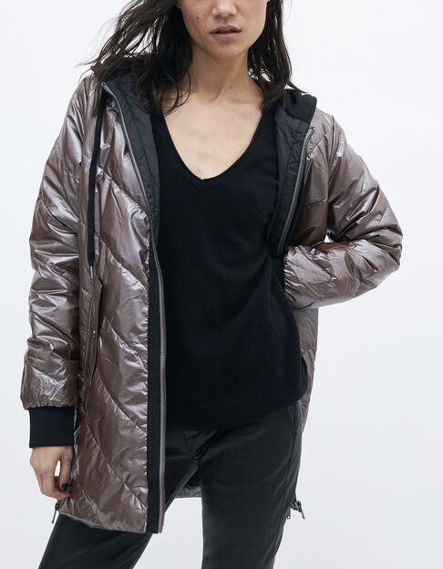 Women’s iridescent brown hooded mid-length padded jacket