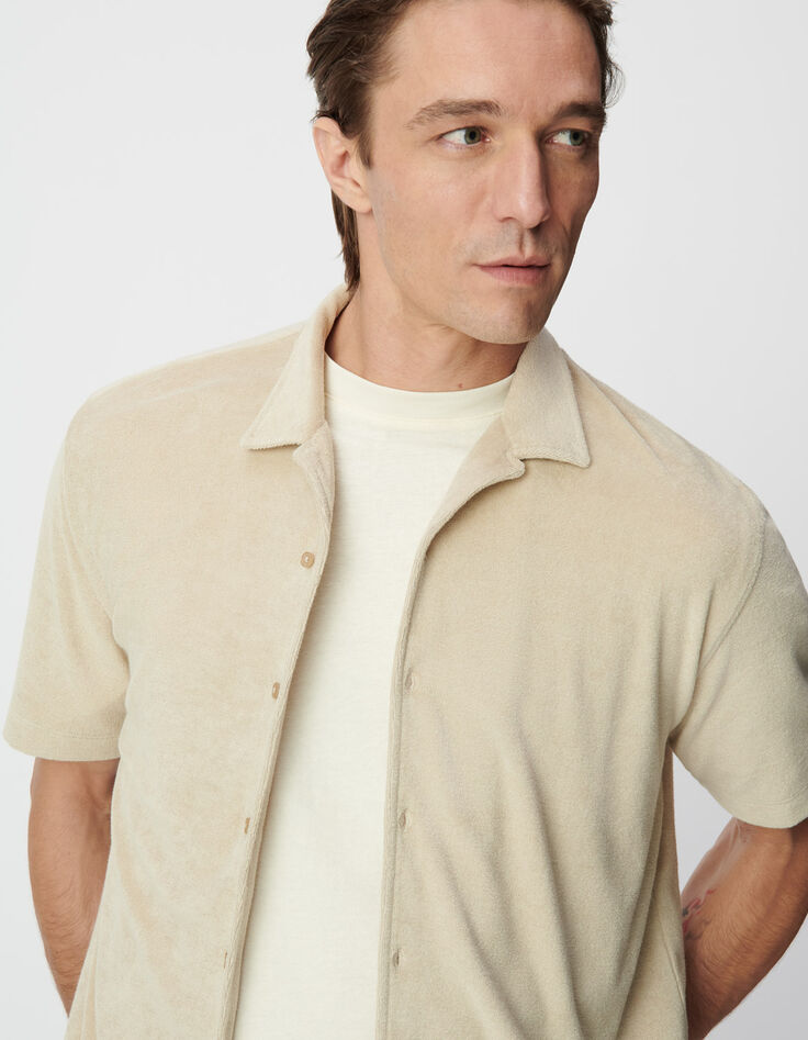 Beiges REGULAR-Herrenhemd Frottee Kurzarm-4 Beiges REGULAR-Herrenhemd Frottee Kurzarm-4