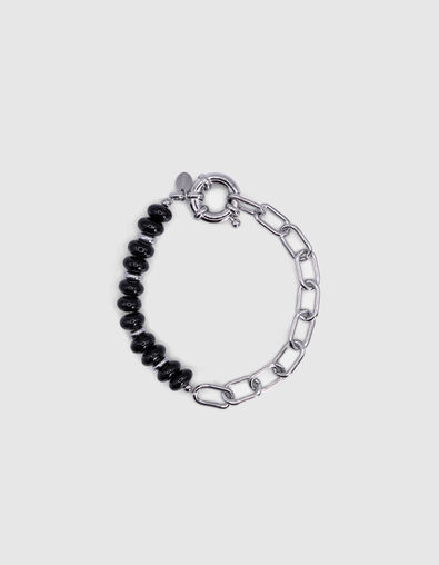 Graues Damen-Rundankerarmband mit schwarzen Perlen - IKKS