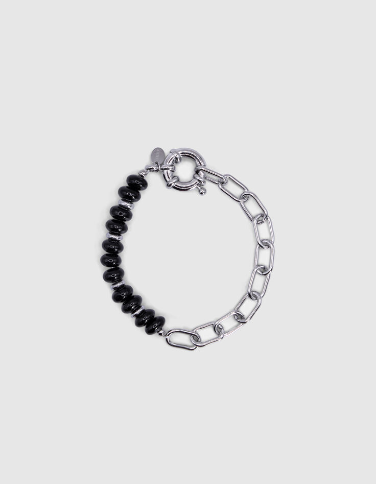 Graues Damen-Rundankerarmband mit schwarzen Perlen-1