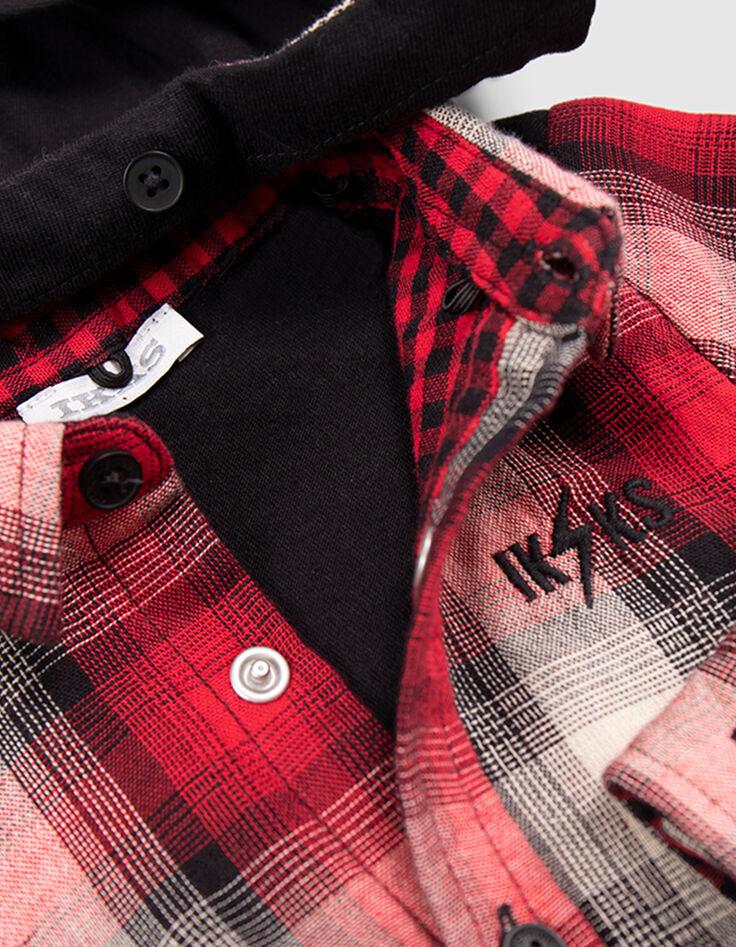 Red two-ply shirt, check pattern, baby boy-8