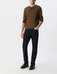Men&rsquo;s khaki organic cotton fine knit button-neck sweater-1