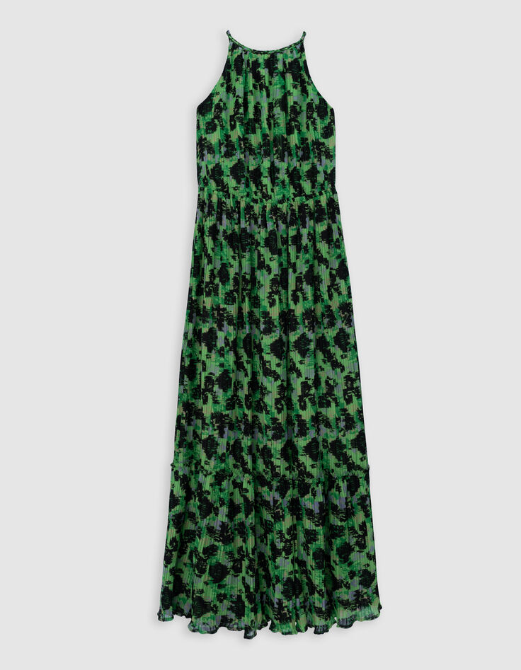 Robe longue verte imprim&eacute; abstrait Femme-6
