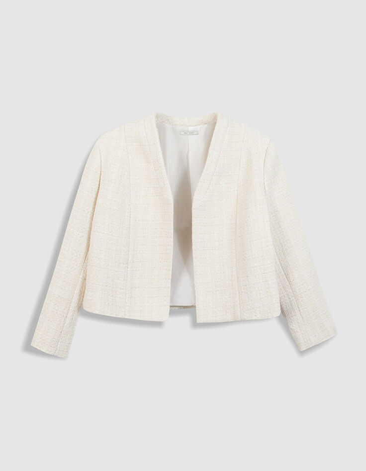 Veste bol&eacute;ro blanche effet tweed manches 7/8e Femme-5