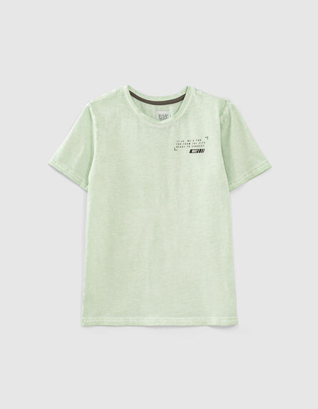 Boys’ mint organic T-shirt with photos on back