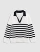 Black and ecru striped sailor sweater with contrasting polo collar Women-6