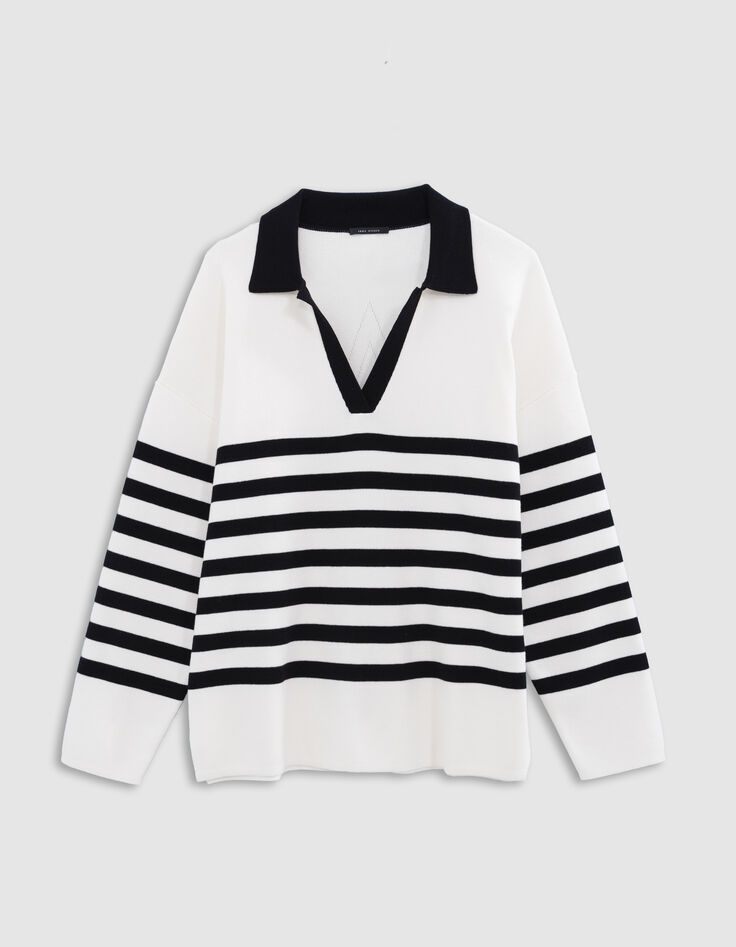 Black and ecru striped sailor sweater with contrasting polo collar Women-6