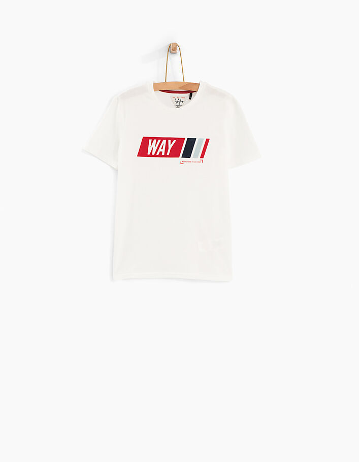 Weißes Jungen-T-Shirt mit WAY-Veloursschriftzug  - IKKS
