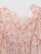 Girls’ ecru blouse, flowery print with silver threads-5