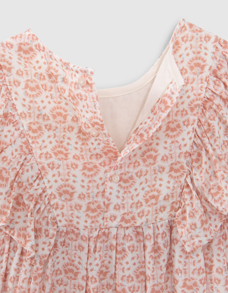 Girls’ ecru blouse, flowery print with silver threads-5