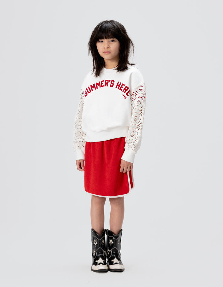 Sudadera blanca mangas ganchillo calado niña-1