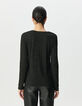 Zwart T-shirt glitters borduursel bloemen Dames-3