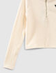 Cremewei&szlig;es Crop-M&auml;dchenshirt aus Rippstrick-4