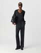 Pantalon large noir polyester recyclé taille élastiquée Femme-1