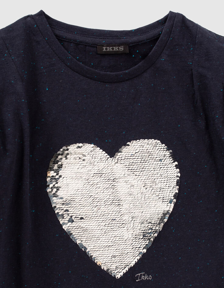 Girls' indigo reversible sequin heart T-shirt-3