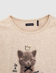 Camiseta arena jaspeado visual gato #bowiethehappycat niña-3