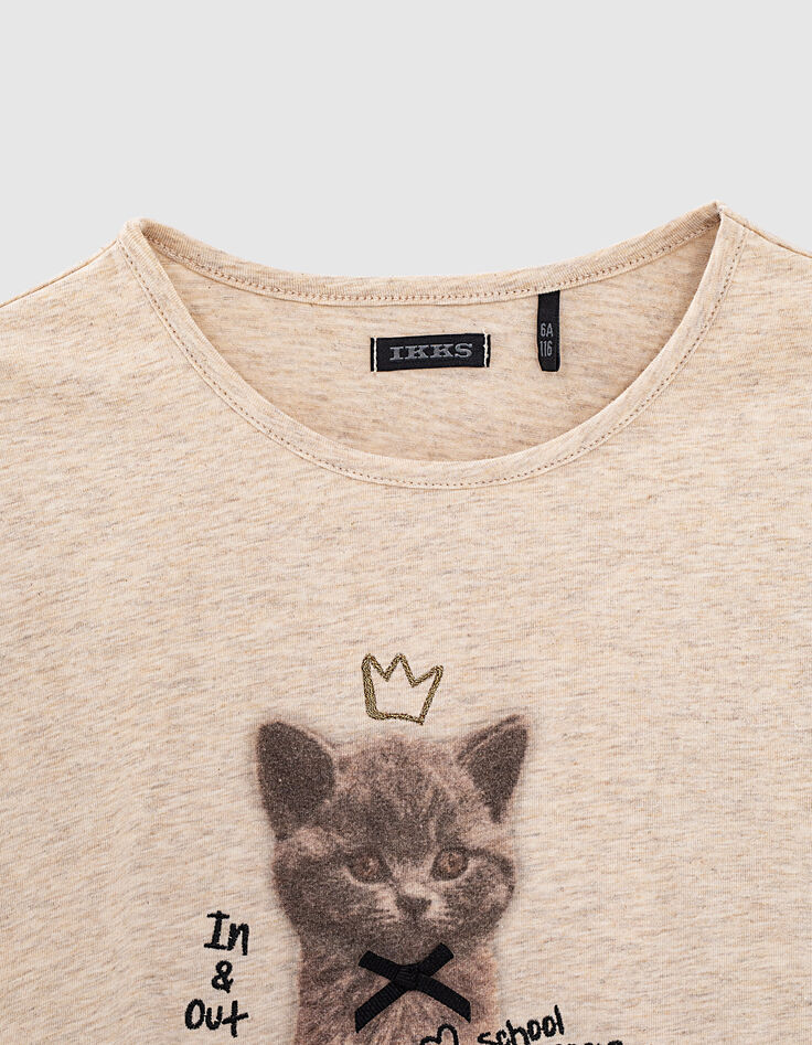 Camiseta arena jaspeado visual gato #bowiethehappycat niña-3