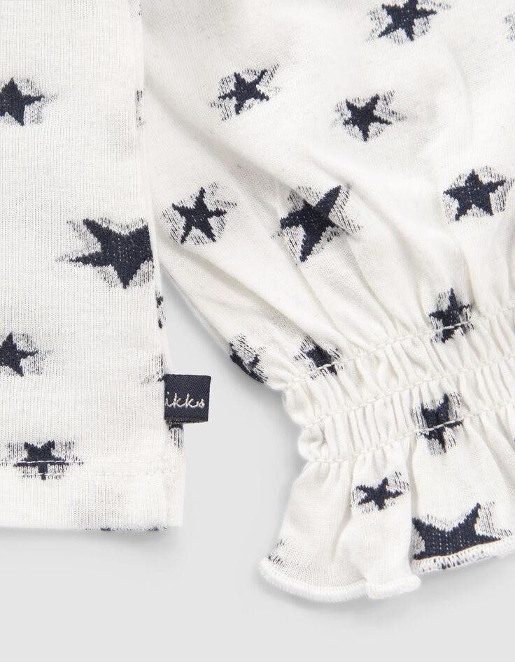 Gebroken wit T-shirt all-over sterrenjacquard meisjes-4