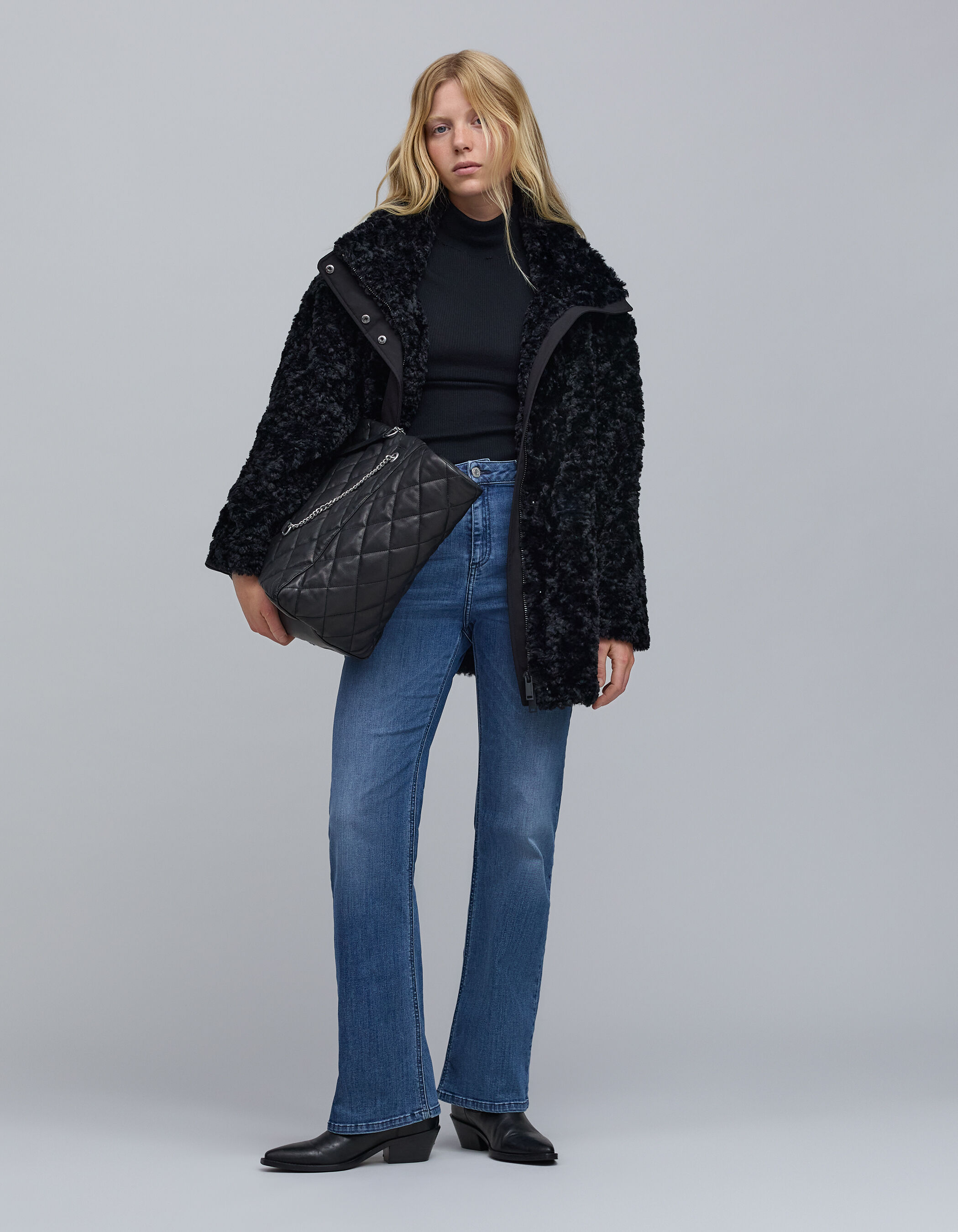 Manteau noir sherpa manches amovibles Femme IKKS