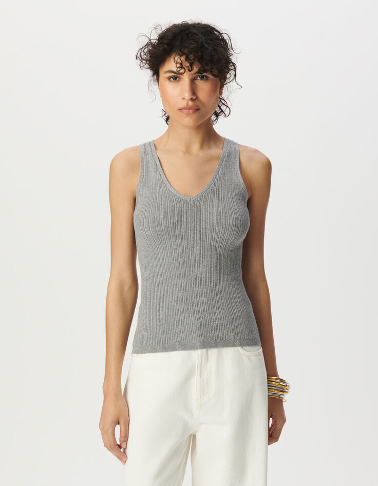 Pull débardeur gris tricot fantaisie-2 Pull débardeur gris tricot fantaisie-2