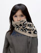 Girls’ beige knit snood with leopard motif-2