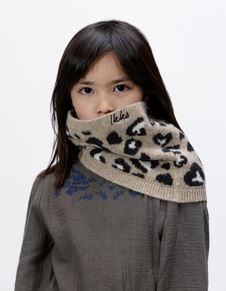 Girls’ beige knit snood with leopard motif-2 Girls’ beige knit snood with leopard motif-2