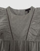 Khaki Mädchenkleid mit Jacquard und Rüschenärmeln-2