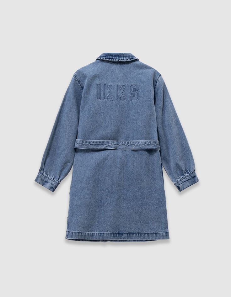 Girls’ blue denim belted dress with ruffled details-6 Girls’ blue denim belted dress with ruffled details-6