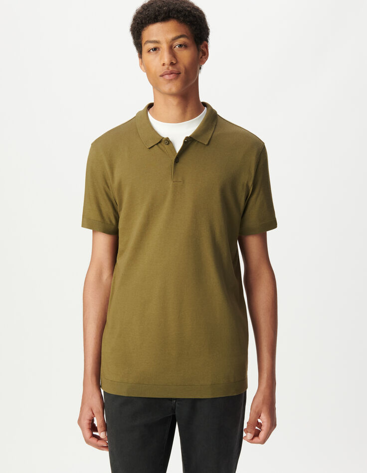 Men&rsquo;s khaki cotton modal short-sleeved polo shirt-3