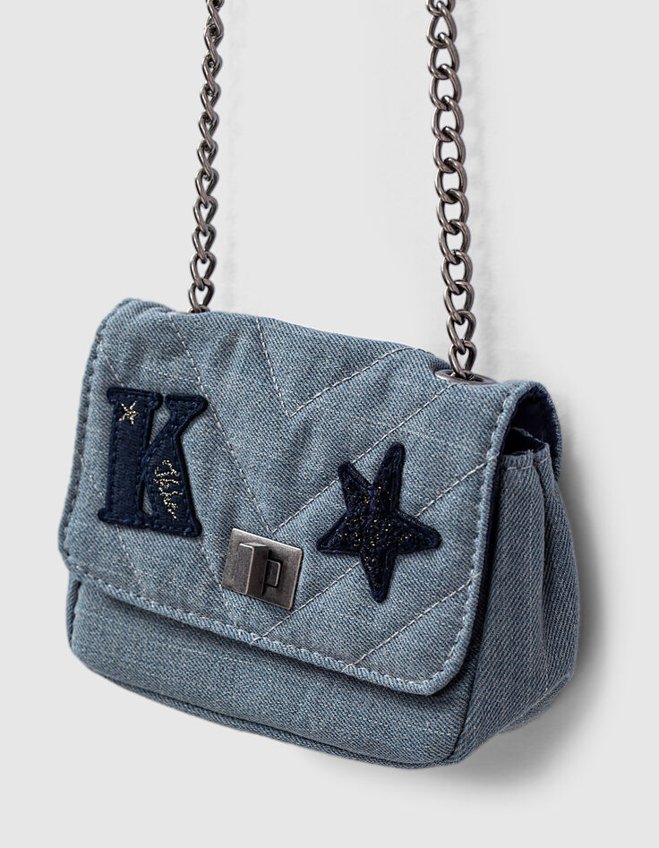 Bolso bandolera blue grey acolchado bordado niña-2