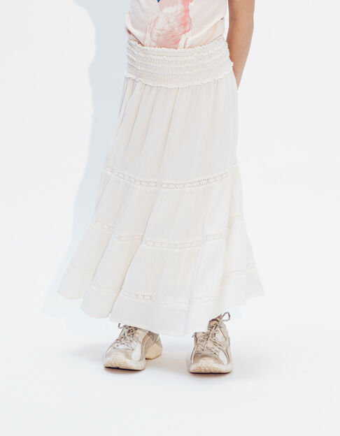 Girls’ off-white long skirt with lace and smocked waist - IKKS